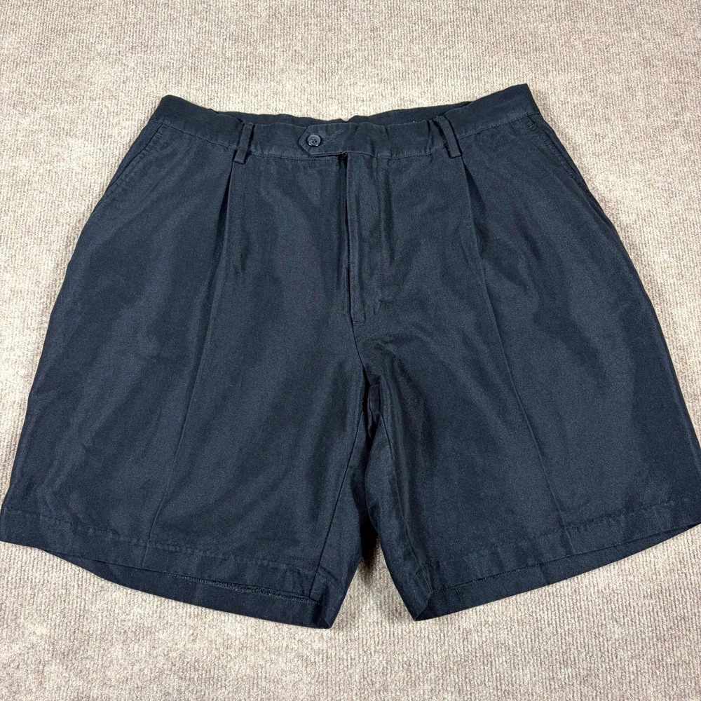 Murano Chino Shorts Mens 34 Black Rayon Blend Pleated Front Mid Rise Casual Wear